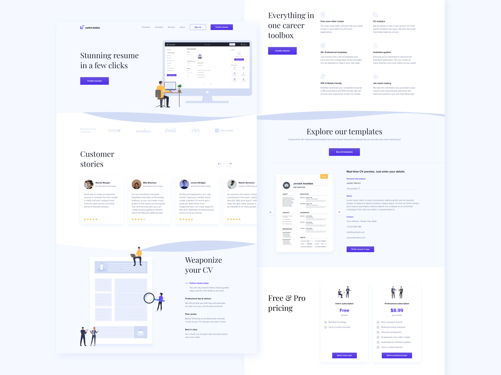 CV Builder Landing page (concept) by Ján Paranič on Dribbble