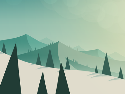 iOS Landscape Concept #1 concept hills ios landscape mountains painting pine snow style thumbnail tone trees