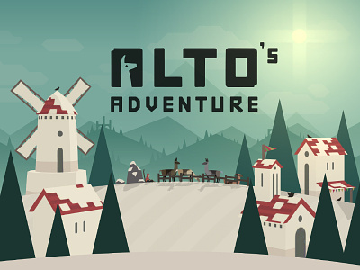 Alto's Adventure - Title Scene alto game indie ios llamas mountains pine runner snowboarding windmill