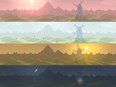 Experimenting with Unity 3d dawn day dusk landscape light moon night sun unity windmill