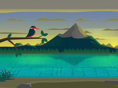 Mountain Scene animal animation bird data feather king fisher kingfisher lake mountain nature