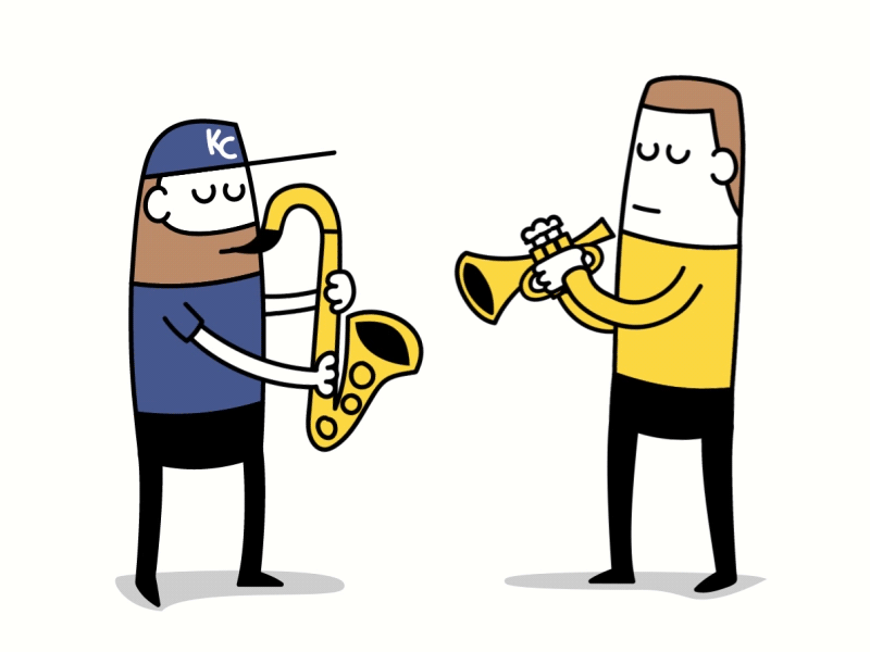 the Horn Section animation character design horns illustration music playing saxaphone trumpet