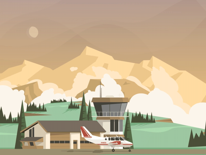 Cliffside Airport airport animation design flying illustration mountain plane