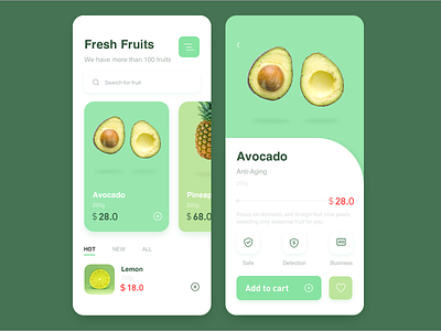 Food/fruits app cart design eat flat food fruits gradient green icon illustration price ui ux web