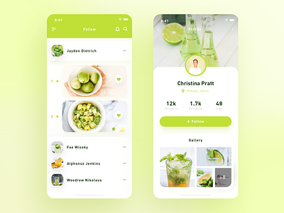 Food App / Profile app design flat follow food food app gradient green icon profile ui ux