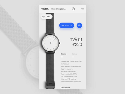 Daily UI 012 - Ecommerce Shop Single Item 012 animation daily ui dailyui design ecommerce experience design minimal motion design product shop single item store ui ux uxui verk watch watches web