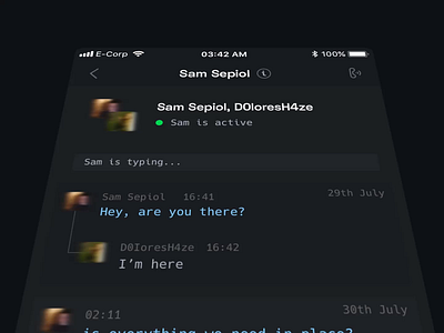 Daily UI 013 - Direct Messaging. animation app chat daily ui dailyui dark theme dark ui design direct messaging encrypted experience design messaging messaging app mono mr robot private technology ui ux uxui