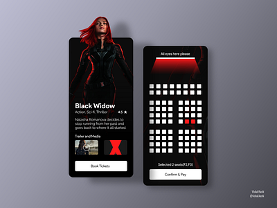 Black Widow Movie Booking adobe app avengers book character design interface marvel marvel comics movie red ticket ui ux widow xd