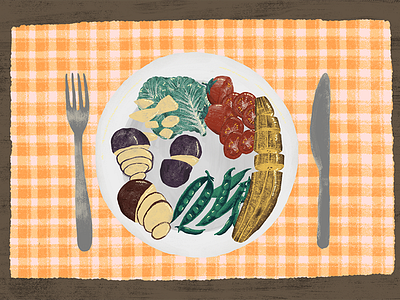 Plate of food animation diet food fork illustration justice seeds vegetables vegetarian venezuela