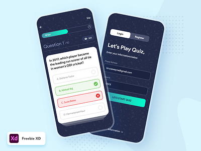 Quiz App UI - Freebie answer app ui dark design designer download free freebie freebie xd games play product details question quiz right ui ui design ui ux ux wrong