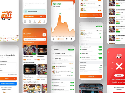 HungryBuff - Local Food Ordering App app ui cart coupon design designer details failed food hungry listing online orange redesign success ui ui design ui ux ux