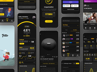 Fitto - Step Count App count coupon daily dark designer earning excercise foot login market online share sign in step steps track ui ui design yellow yoga