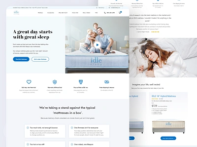 IdleSleep bed blue clean design health home landing mattress redesign service sleep typography ui ui design ui ux web ui website