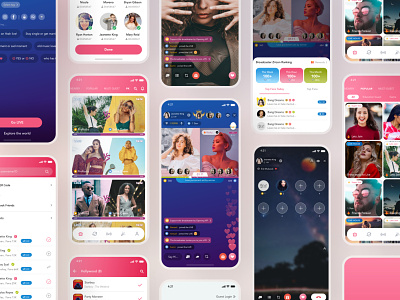 Yeah! Live - Streaming App UI Kit app ui bigo chat design designer earning friend game girls ios live pink share trendy ui ui design ui ux ux video call