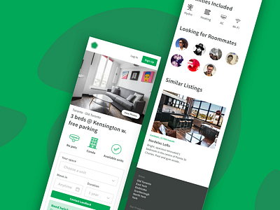 Listing page on mobile app design green listing listing page mobile real estate startup ui web