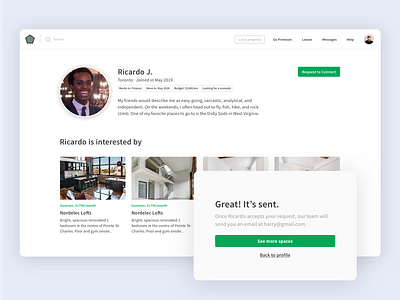 Find a roommate app design profile real estate request roommate ui web app