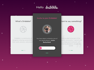 Hello Dribbble app cards design dribbble first shot hello dribbble onboarding pink ui web