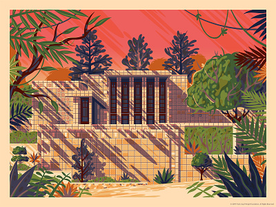Storer House architecture california frank lloyd wright george townley graphic art graphic design illustration los angeles photoshop storer house sunset