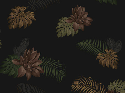 Shady Fern Yardage dark floral flower hawaiian leaf monochrome palm pattern textile