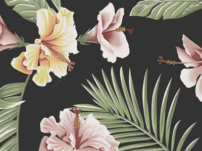 Barbados Yardage floral flower hawaiian hibiscus leaf palm pattern tropical