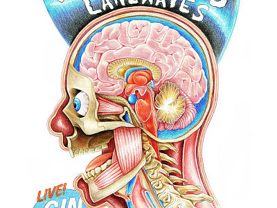Traumaboys / Lanewaves @ Gin Lane anatomy brains color pencil garage gig poster psychobilly skull surf