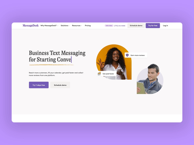 MessageDesk Hero and Website Design animation app hero interaction landing page mobile typography ui ux web design