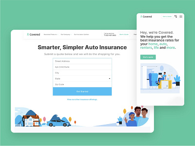 Covered Insurance Marketplace Website covered desktop graphic design hero insurance landing page mobile ui ux web design website illustrations