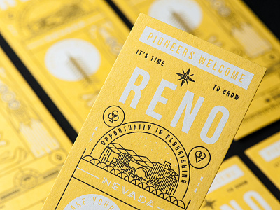 Pioneers Welcome, Startup Reno Invites illustration invitations letterpress lineart nevada reno skyline ticket