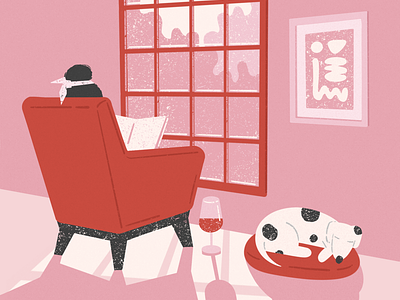 A quiet night in Bangkok character design contemporary illustration digital illustration editorial illustration illustration interior illustration light and shade limited color palette limited colors minimalist procreate red and pink self care storytelling visual storytelling wellness wellness illustration