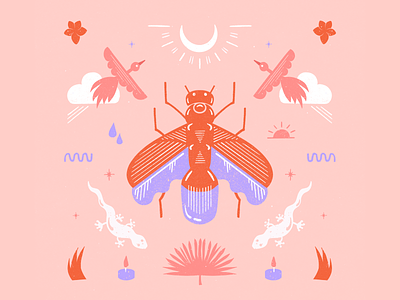 Magic sunset in the tropics 🔮🦎 digital illustration editorial illustration illustration minimalist pattern pink procreate surface design surface pattern symmetry