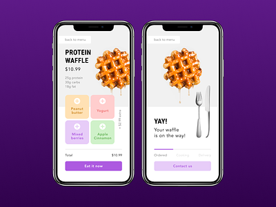 Protein Waffle Order UI checkout ios minimalist mobile order pastel color ui ux