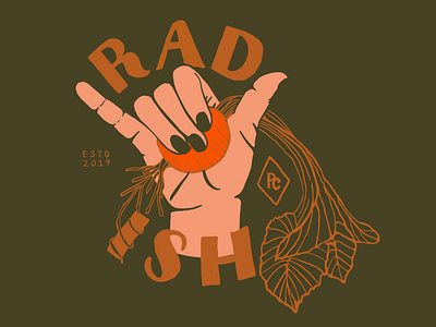 Radish branding chef hand illustration radish roots shaka