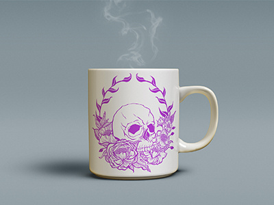 Postfilm Design Co. Skull mug alternative brand branding illustration peonies rock n roll skull