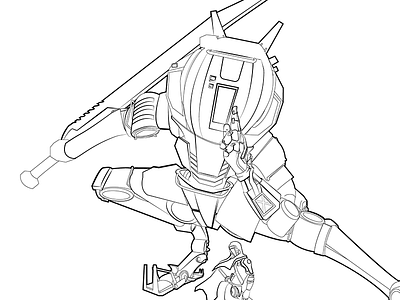 Ronin/Pilot Lineart WIP. comic book line art work in progress