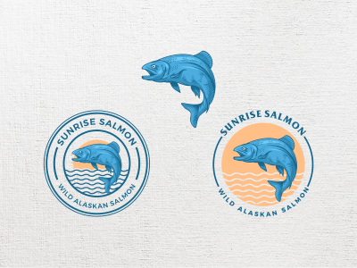 Salmon Logo Concept badge classic fish food logo restauran retro river salmon sea food sport fishing vintage
