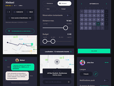 Food App 🥡 app calendar cards chat dark design filters food map ui