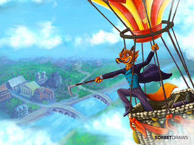 Filleas Foxx adventurer around the world in 80 days character character design character design challenge fox hot air balloon illustration jules verne procreate travel