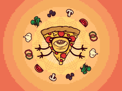 Pizza God (Animated) deity garlic gif god mushroom olives peppers pizza rocket tomato toppings