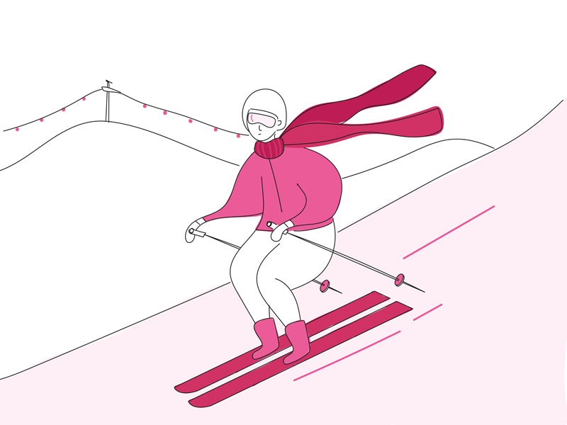 skiing girl design frame animation illustration vector