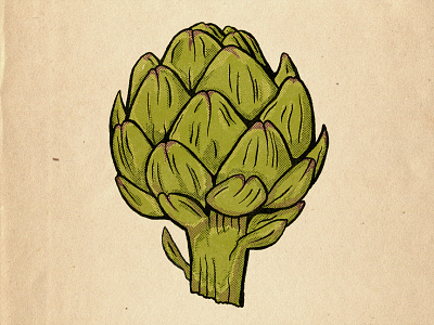 Eat your greens! artichoke brush pen halftone illustration line art lowbrow vegetable vintage