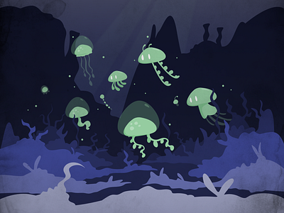 Glow in the Darkness 2d affinity designer flat illustration jellyfish underwater vector vector art water