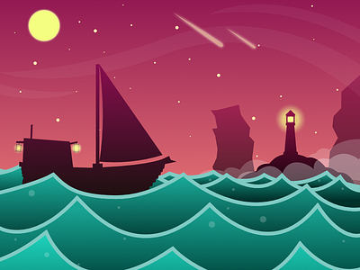 Mystical Sea Voyage affinity designer illustration ocean sea ship vector vector art