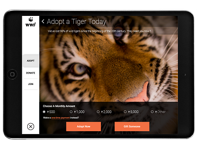 Daily UI challenge #012 Product Page WWF adopt adoption dailyui donate product productpage tablet tiger wwf