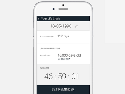 Daily UI challenge #014 Countdown count countdown dailyui days interface life lifeclock milestones ui