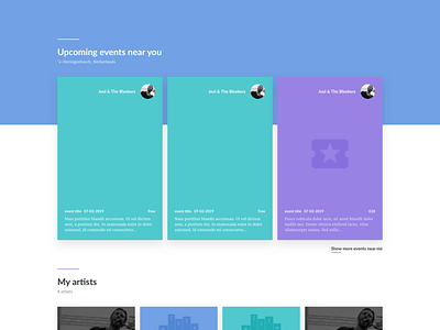 Upcoming events and artists UI