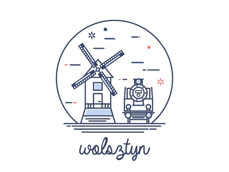 Wolsztyn hometown illustration locomotive train windmill wolsztyn