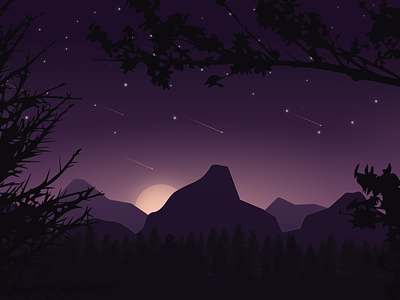 Mountain Stars illustrator mountains night shooting stars stars
