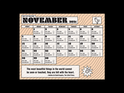 Daily Live Challenge Calendar calendar challenge design graphic design illustrator print type typography vector work