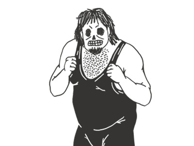 The hairy wrestler black doodle illustration skull white wrestler