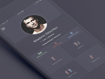 Boxrec Concept App app box boxers boxing boxrec dark ui k2 klitschko profile rating